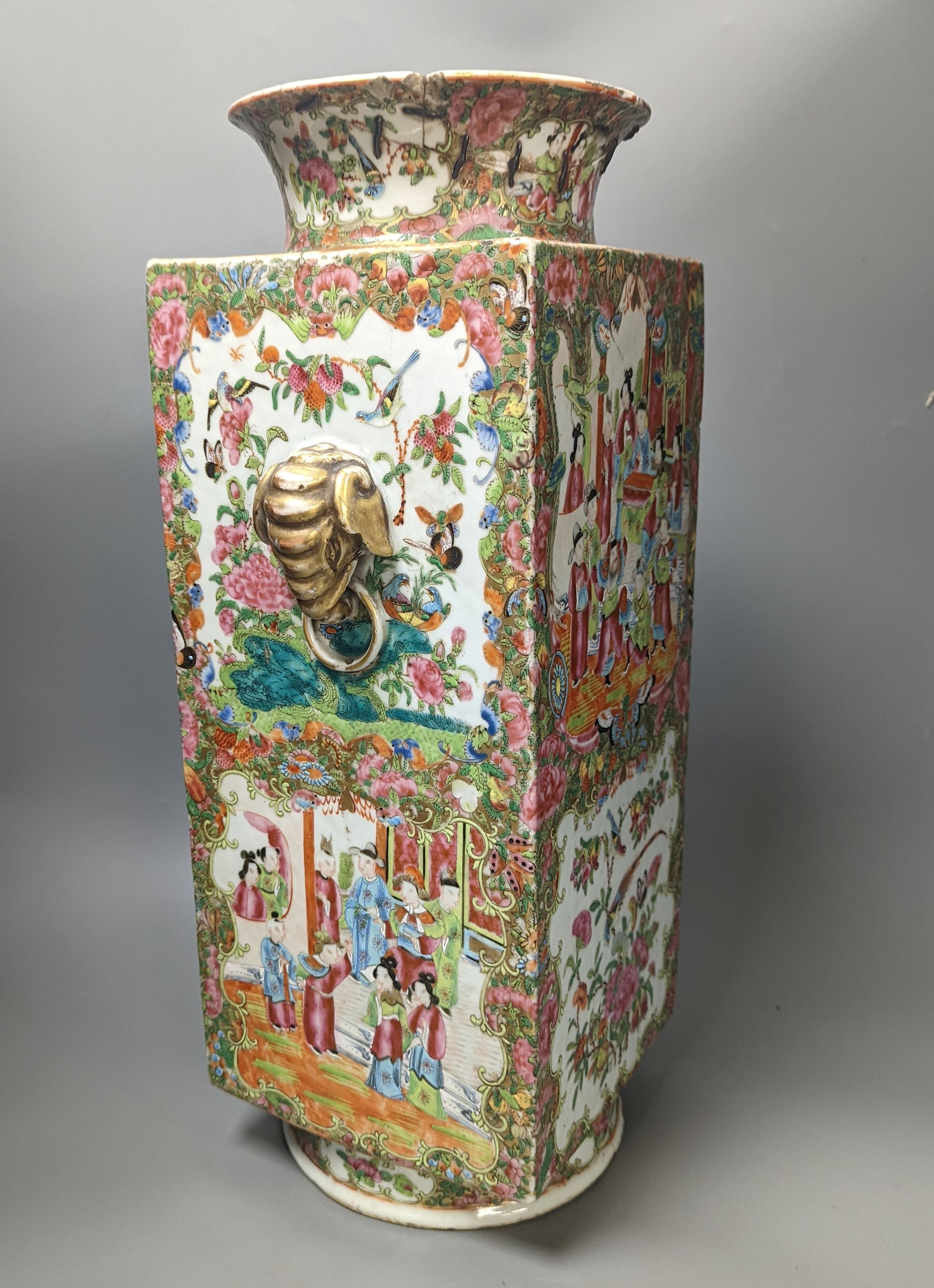 A large Chinese famille rose cong-shaped vase, 19th century, 50 cms high.